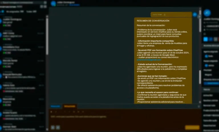 Resumen automático de la conversación al derivar a una persona real para que no tengas que leer toda la conversación
